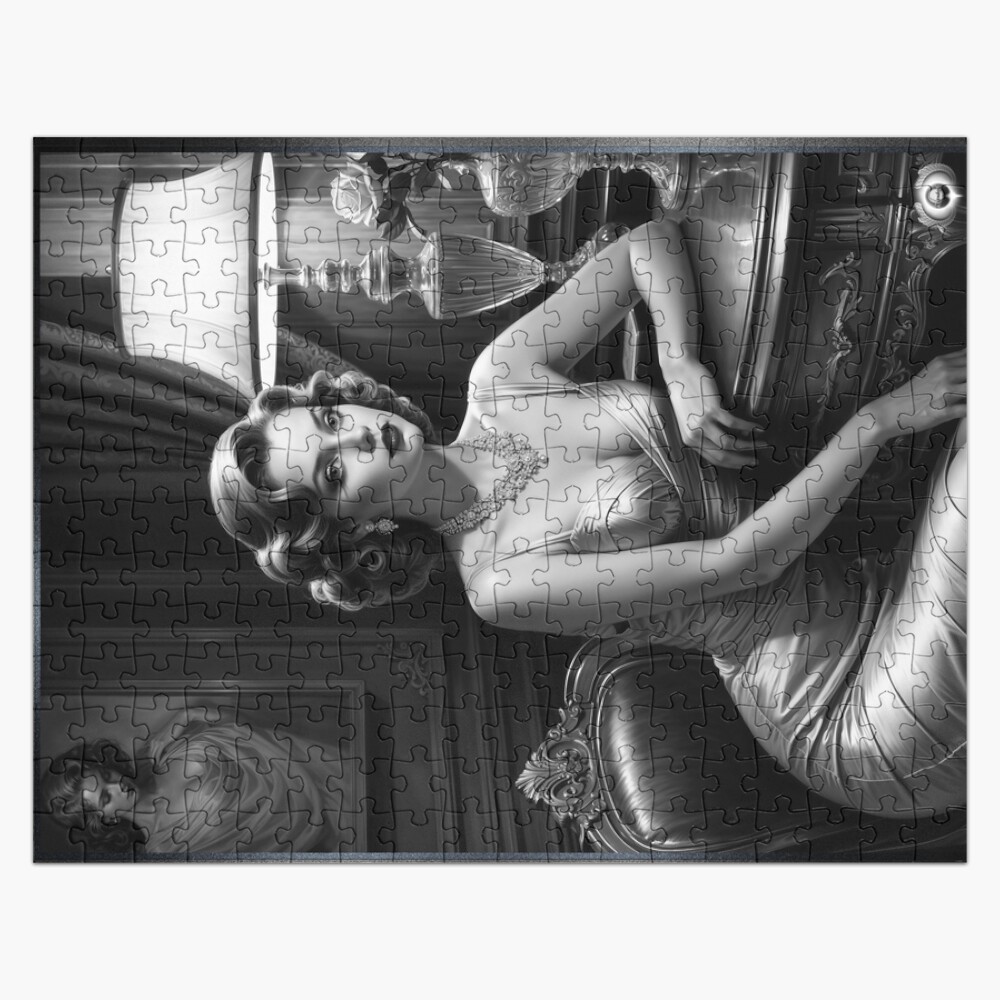 Timeless Allure Film Noir Portrait Of Lady Xantheia Stunning AI Concept Art by Xzendor7 Decorative Art Print Puzzle