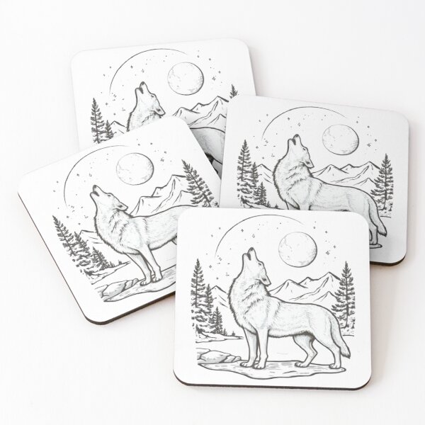 Item preview, A wolf howling at the moon at night, set against a backdrop of mountains designed and sold by Aariq.