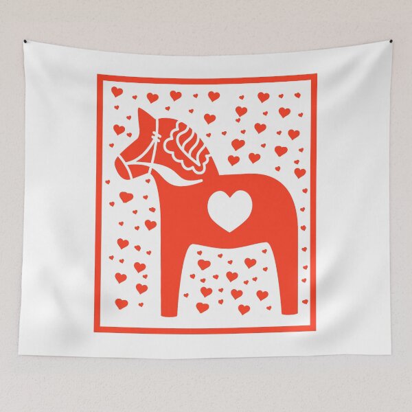 Item preview, Swedish Dala Horse Red Hearts Stencil Look designed and sold by funnytshirtemp.