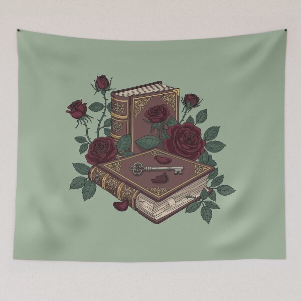 Item preview, Antique books with deep burgundy roses and key designed and sold by FatBirdie.