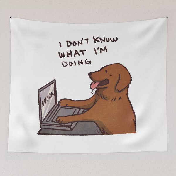 Item preview, Red Golden retriever working | I don't know what I'm doing | Funny golden retriever memes designed and sold by Golden Turtle Studio.