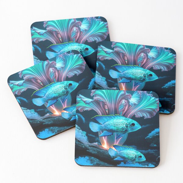 Item preview, Electric Blue Acara Cichlids Underwater Scape Fantasy Surreal Aquarium Art designed and sold by Aquarium Eclipse.