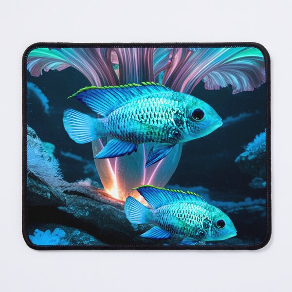 Item preview, Electric Blue Acara Cichlids Underwater Scape Fantasy Surreal Aquarium Art designed and sold by Aquarium Eclipse.