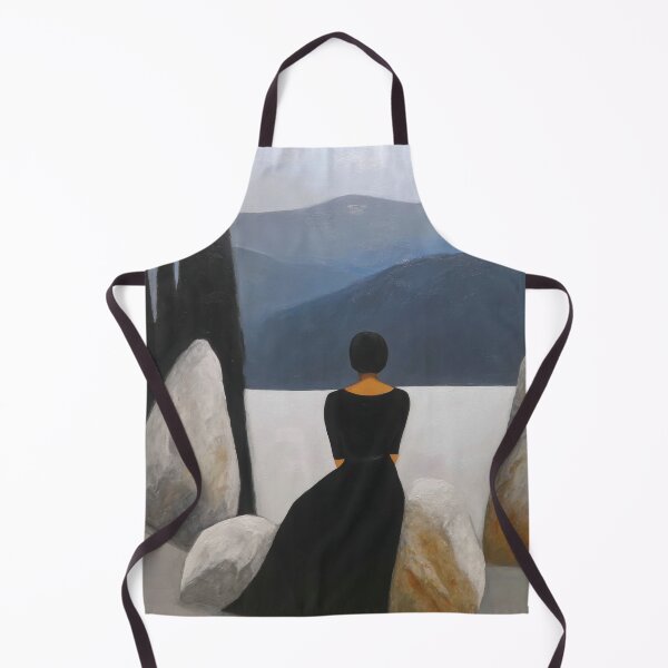 Item preview, Solitude in Black – Minimalist Woman by the Lake with Mountains designed and sold by dawnleblanc55.