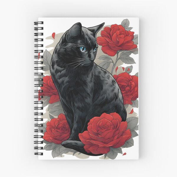 Item preview, black cat with red flowers designed and sold by dcrc.