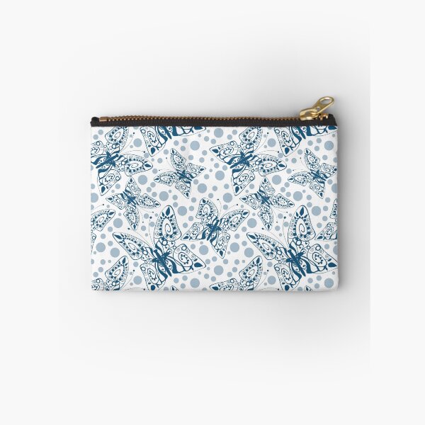 Item preview, lace blue butterflies on white polka dot background designed and sold by fuzzyfox.