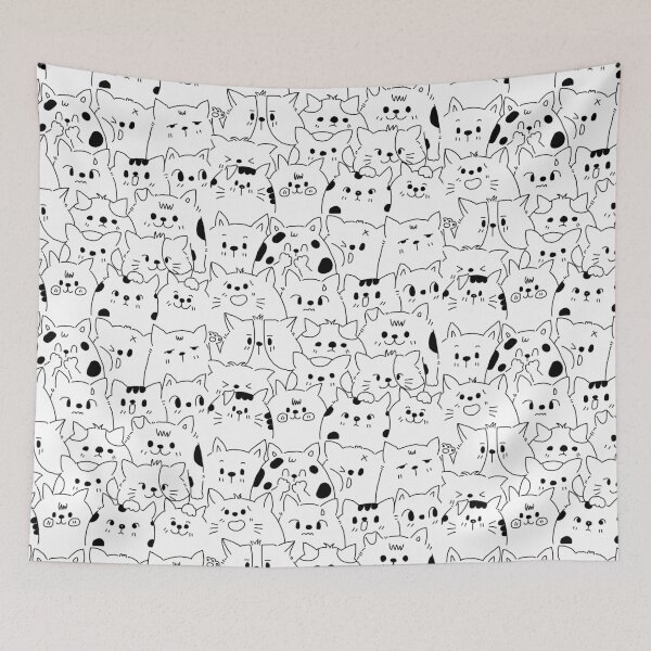 Item preview, Expressive Cat Crowd – Black Line Art Pattern designed and sold by OuOi.