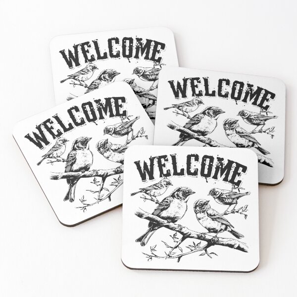 Item preview, Welcome Sign with Birds – Rustic Nature-Inspired Black and White Art designed and sold by inkoutninja.
