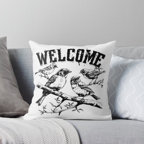 Item preview, Welcome Sign with Birds – Rustic Nature-Inspired Black and White Art designed and sold by inkoutninja.