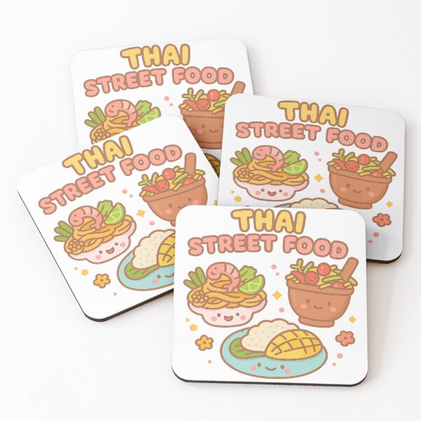Item preview, Happy Thai Food Characters – Pad Thai, Som Tum & Mango Sticky Rice designed and sold by LemonCocoLab.