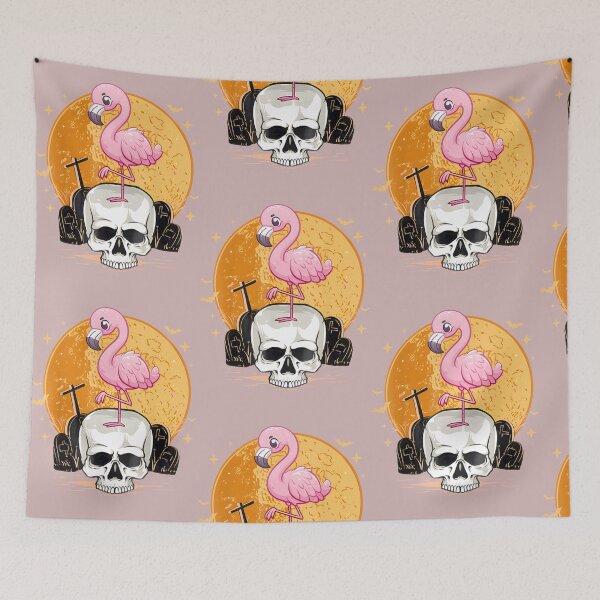 Item preview, Cute Pink Flamingo on Skull Halloween Spooky Moon Design designed and sold by BertranMedhur.