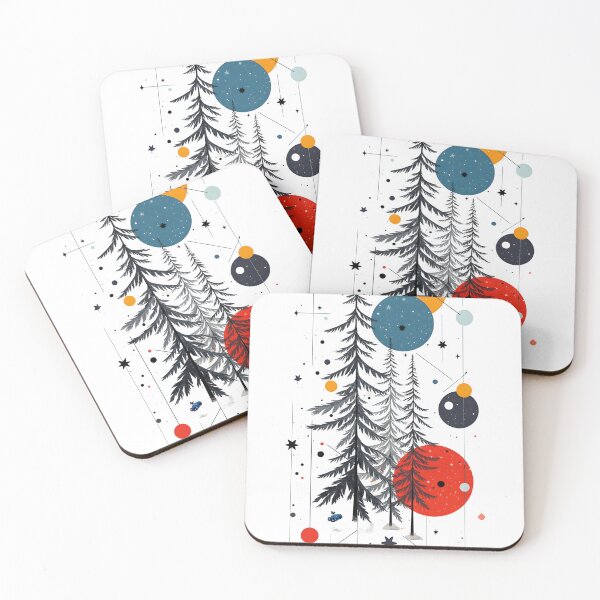 Item preview, Minimalist Christmas Trees with Geometric Spheres – Modern Illustration designed and sold by FaceArt treasures.