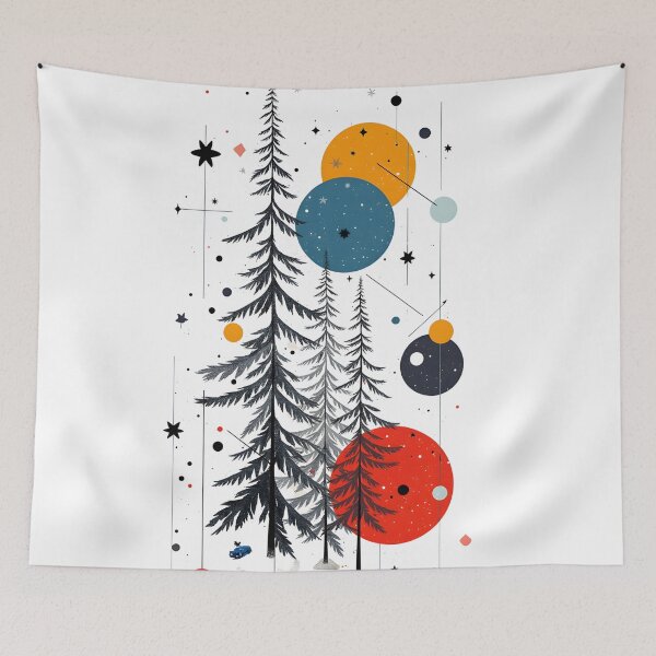 Item preview, Minimalist Christmas Trees with Geometric Spheres – Modern Illustration designed and sold by FaceArt treasures.