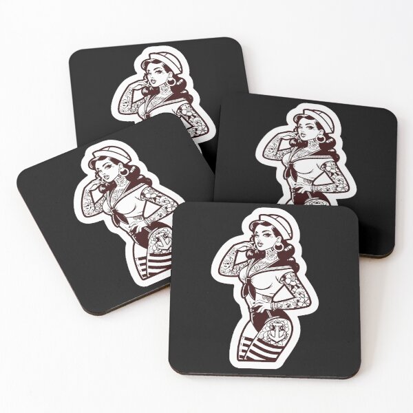 Item preview, Dark Chocolate Sailor Pin-Up Girl Tattoo Print designed and sold by PinUpPizzazz.