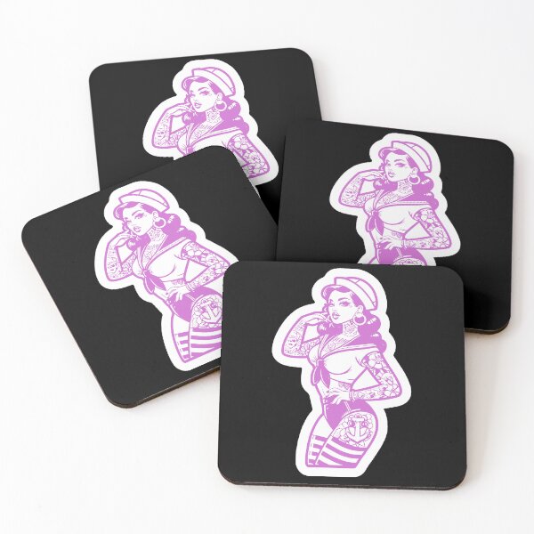 Item preview, Lavender (Magenta) Sailor Pin-Up Girl Retro Tattoo Print designed and sold by PinUpPizzazz.