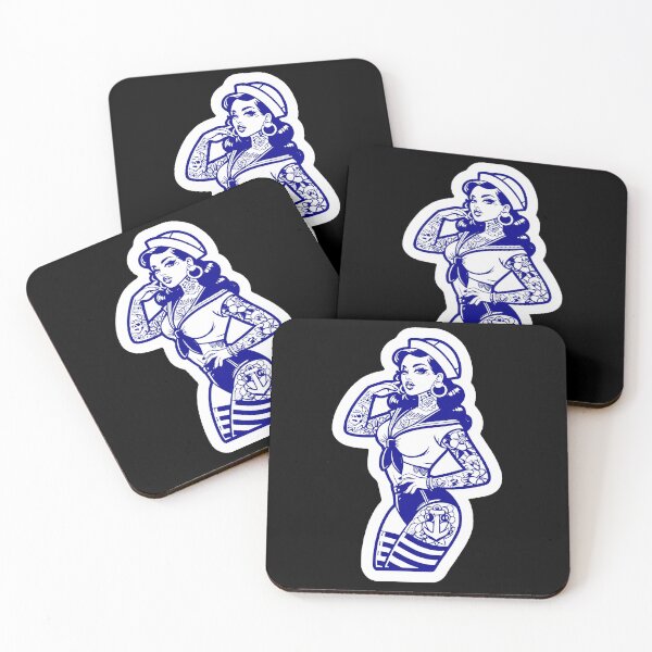 Item preview, Navy Blue Sailor Pin-Up Girl Tattoo Print designed and sold by PinUpPizzazz.
