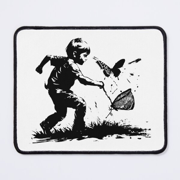 Item preview, Boy Chasing Butterfly – Whimsical Childhood Silhouette Illustration designed and sold by inkoutninja.