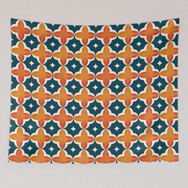 Item preview, Modern Geometric Orange and Teal Floral Pattern A-Line Dress designed and sold by FestivityFinds.