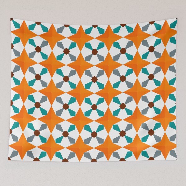 Item preview, Vibrant Geometric Orange and Teal Star Pattern A-Line Dress designed and sold by FestivityFinds.