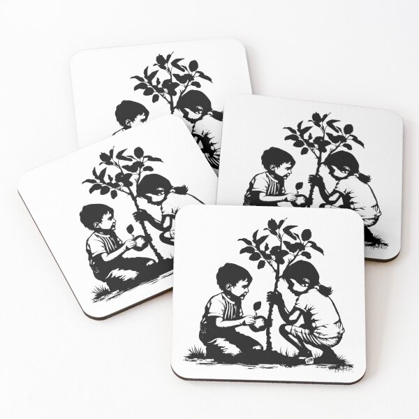 Item preview, Children Planting Tree – Environmental Nature and Growth Illustration designed and sold by inkoutninja.