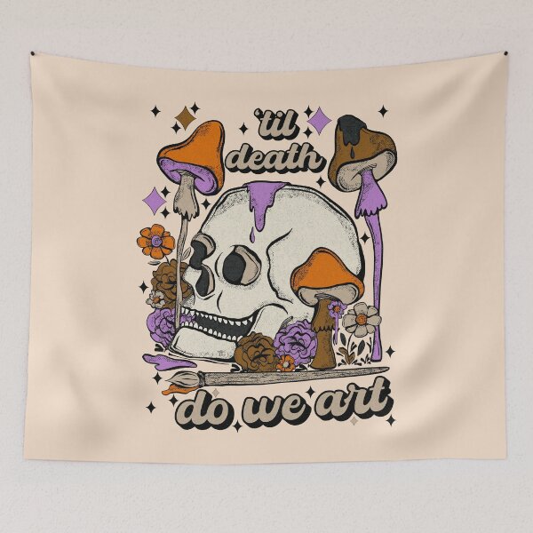 Item preview, til death do we art - skull, mushrooms, flowers  designed and sold by crestfallenmermaid.