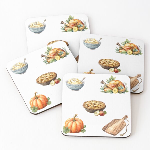Item preview, Colorful autumn harvest display featuring roasted turkey, mashed potatoes, pumpkin, apple pie, and a wooden cutting board designed and sold by Ms. Iryna.