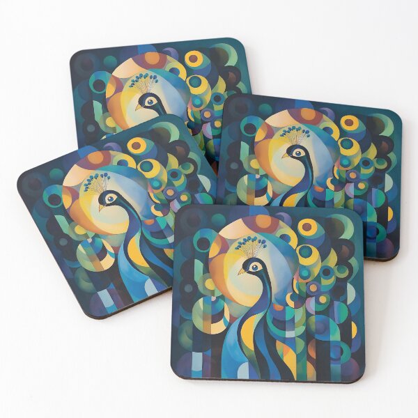 Item preview, Vibrant digital design of a peacock in circles and abstract forms. designed and sold by HEMRO.
