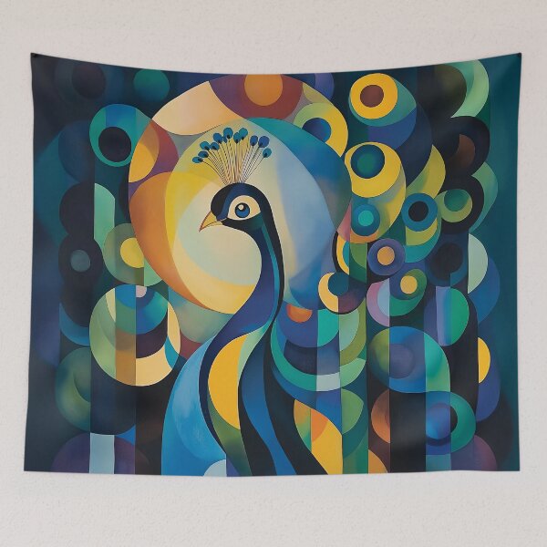 Item preview, Vibrant digital design of a peacock in circles and abstract forms. designed and sold by HEMRO.