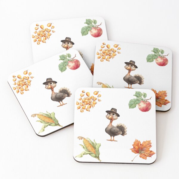 Item preview, Turkey wearing a pilgrim hat surrounded by autumn leaves, corn, apple, and seeds during harvest season designed and sold by Ms. Iryna.