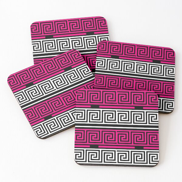 Item preview, Black Background Pink White Greek Key Fret Design  designed and sold by PatternTitan.