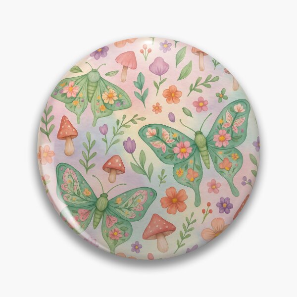 Item preview, Whimsical Moth & Butterfly Pattern – Pastel Garden with Mushrooms designed and sold by Zee's Whimsical Wonders.