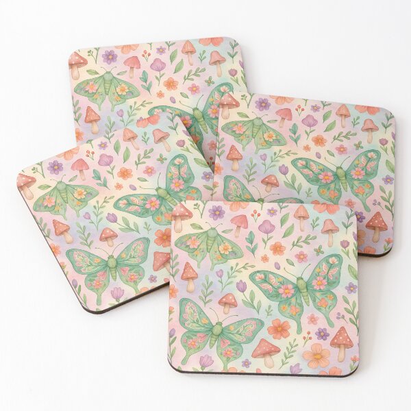 Item preview, Whimsical Moth & Butterfly Pattern – Pastel Garden with Mushrooms designed and sold by Zee's Whimsical Wonders.
