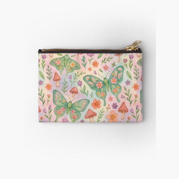 Item preview, Whimsical Moth & Butterfly Pattern – Pastel Garden with Mushrooms designed and sold by Zee's Whimsical Wonders.