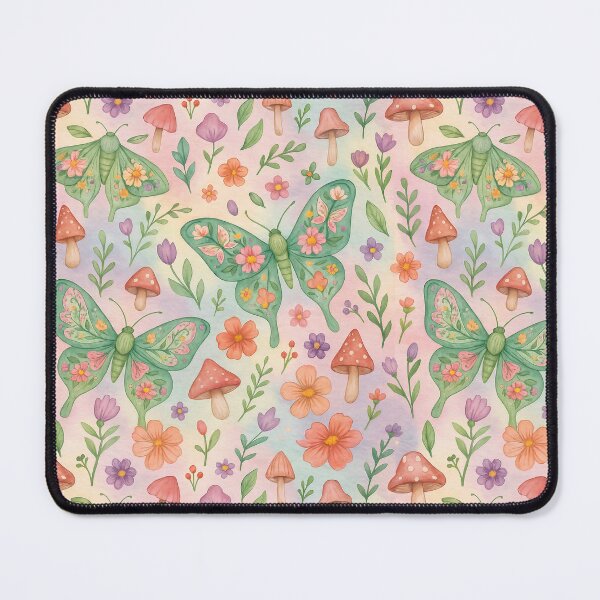 Item preview, Whimsical Moth & Butterfly Pattern – Pastel Garden with Mushrooms designed and sold by Zee's Whimsical Wonders.
