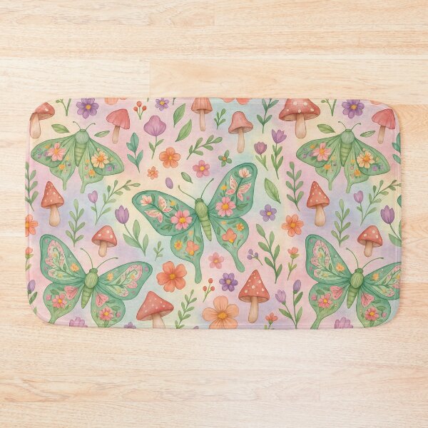 Item preview, Whimsical Moth & Butterfly Pattern – Pastel Garden with Mushrooms designed and sold by Zee's Whimsical Wonders.