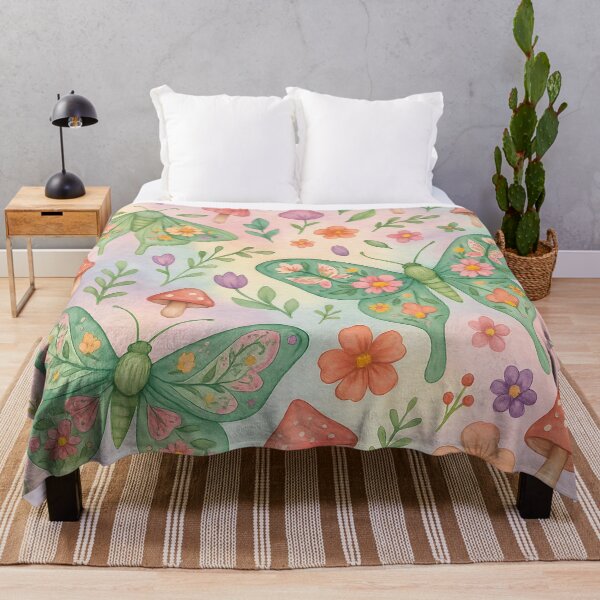Item preview, Whimsical Moth & Butterfly Pattern – Pastel Garden with Mushrooms designed and sold by Zee's Whimsical Wonders.