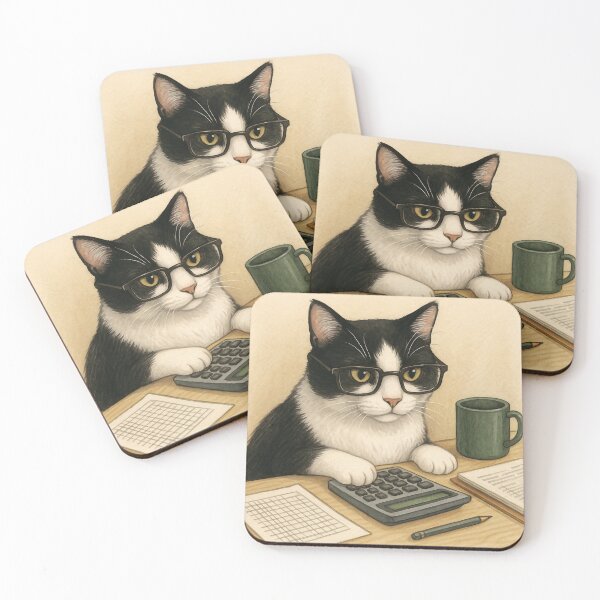 Item preview, Accountant Cat – Black and White Cat with Glasses and Calculator designed and sold by Zee's Whimsical Wonders.
