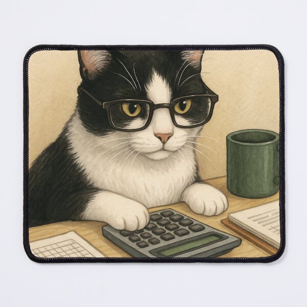 Item preview, Accountant Cat – Black and White Cat with Glasses and Calculator designed and sold by Zee's Whimsical Wonders.