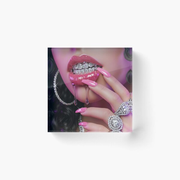 Item preview, Glossy Lips Diamond Grillz Manicured Hands Luxury Jewelry Glamour Art designed and sold by wilnickvisuals.