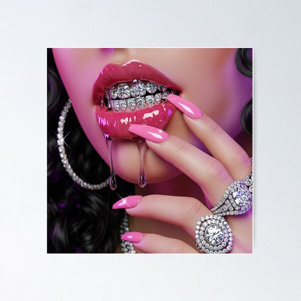 Item preview, Glossy Lips Diamond Grillz Manicured Hands Luxury Jewelry Glamour Art designed and sold by wilnickvisuals.