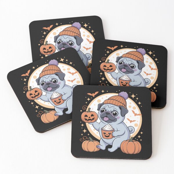 Item preview, Ghost Pug Pumpkin Drinks Beanie Fall Halloween designed and sold by Sunset4Bones.