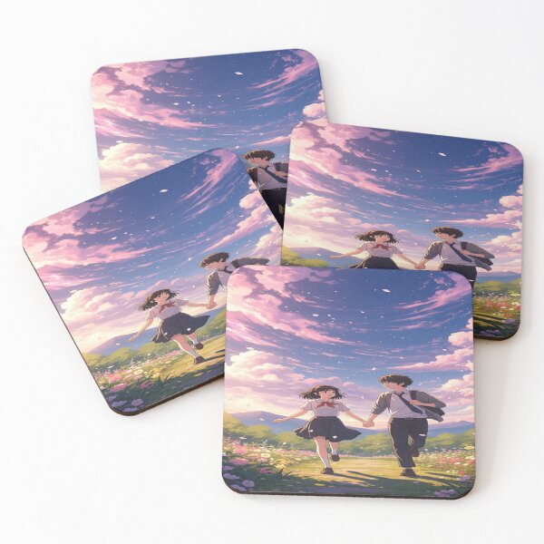 Item preview, Romantic Anime Couple Pink Sky Flowers Manga Art designed and sold by wilnickvisuals.