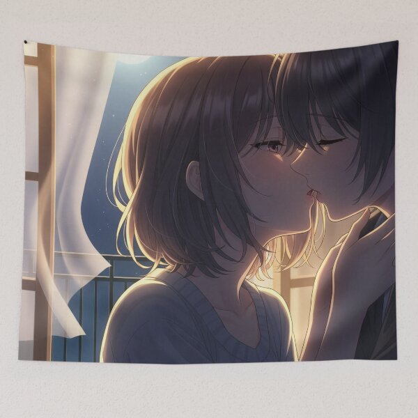 Item preview, YURI girls kiss in the moonlight on a warm night designed and sold by GerwantSHOP.