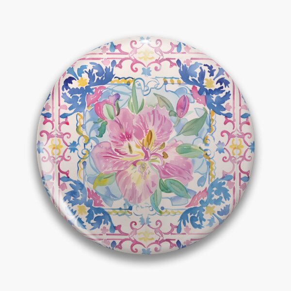 Item preview, Watercolor Pink Floral Portuguese Tile – Ornate Decorative Vintage Pattern designed and sold by imaginefountain.