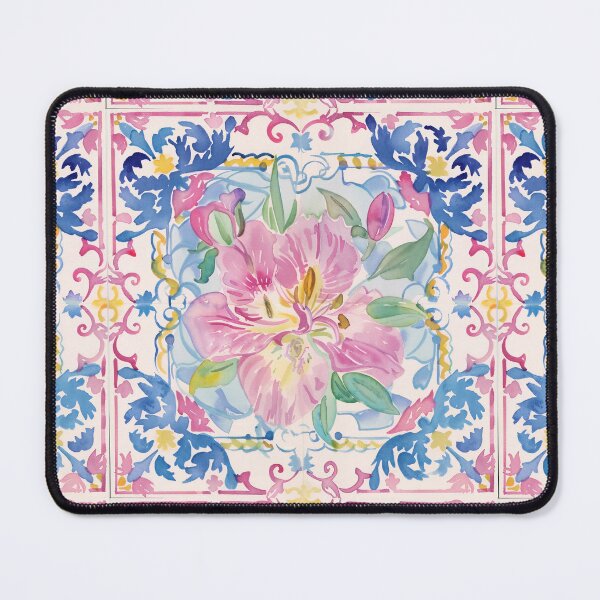 Item preview, Watercolor Pink Floral Portuguese Tile – Ornate Decorative Vintage Pattern designed and sold by imaginefountain.