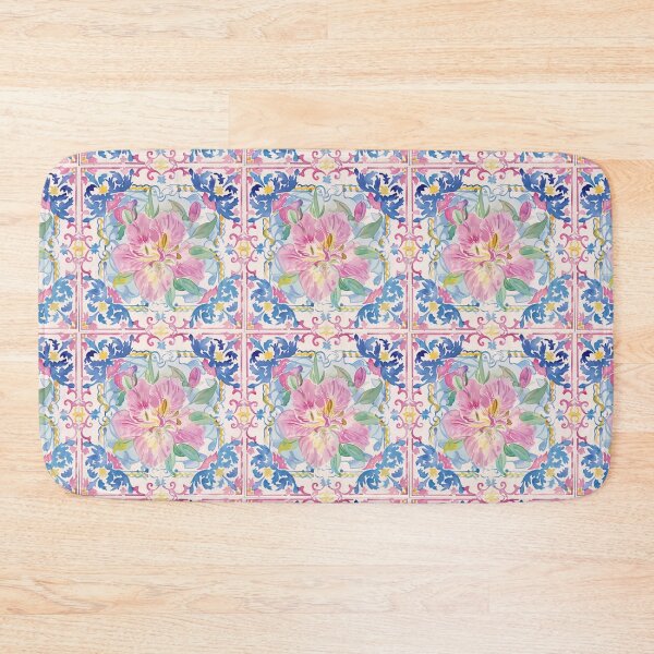 Item preview, Watercolor Pink Floral Portuguese Tile – Ornate Decorative Vintage Pattern designed and sold by imaginefountain.