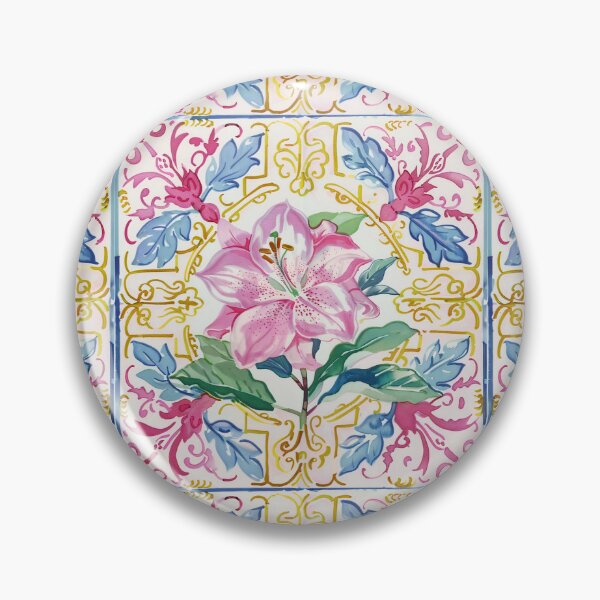 Item preview, Watercolor Pink Lily Portuguese Tile – Ornate Floral Vintage Pattern designed and sold by imaginefountain.