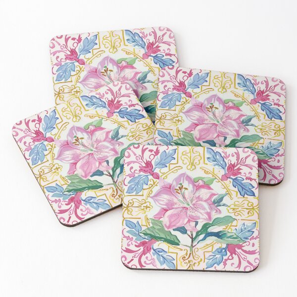 Item preview, Watercolor Pink Lily Portuguese Tile – Ornate Floral Vintage Pattern designed and sold by imaginefountain.