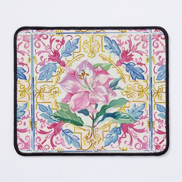 Item preview, Watercolor Pink Lily Portuguese Tile – Ornate Floral Vintage Pattern designed and sold by imaginefountain.