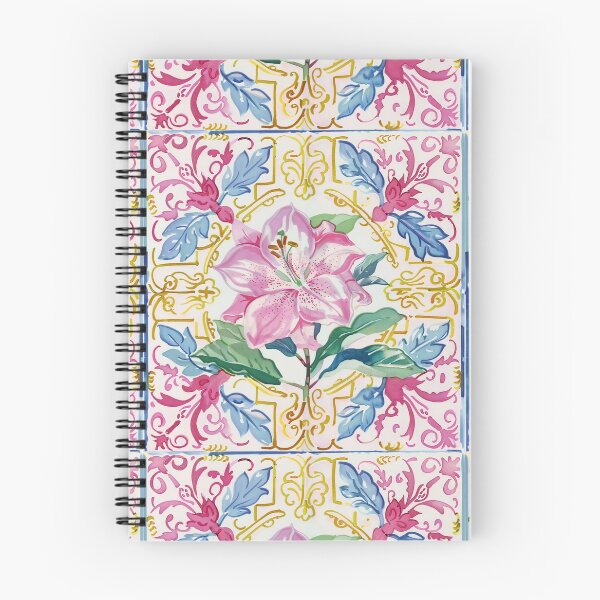 Item preview, Watercolor Pink Lily Portuguese Tile – Ornate Floral Vintage Pattern designed and sold by imaginefountain.